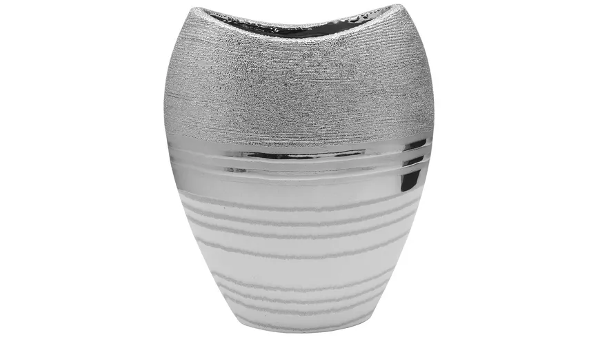 GILDE Keramik ovale Vase Lavena H=29,5cm silber, weiß