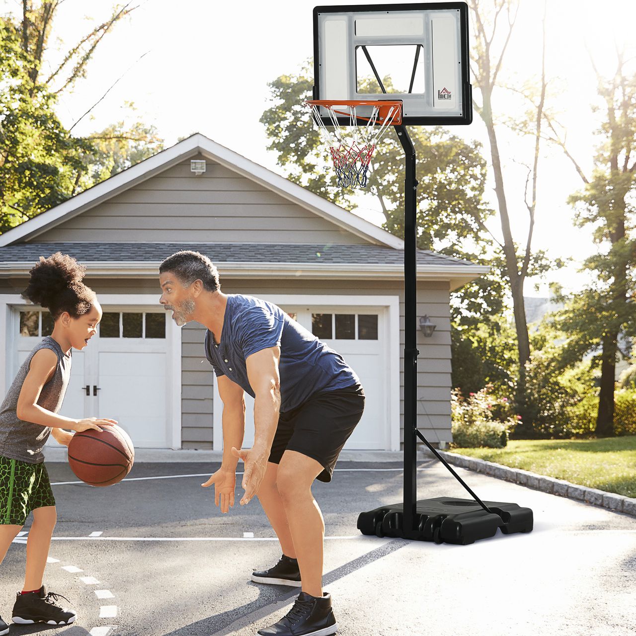 HOMCOM Basketballständer mit Rädern rollbar 260-310 cm höhenverstellbar Basketballkorb mit Ständer geeignet für den Außen- und Innenbereich Stahl Kunststoff Schwarz