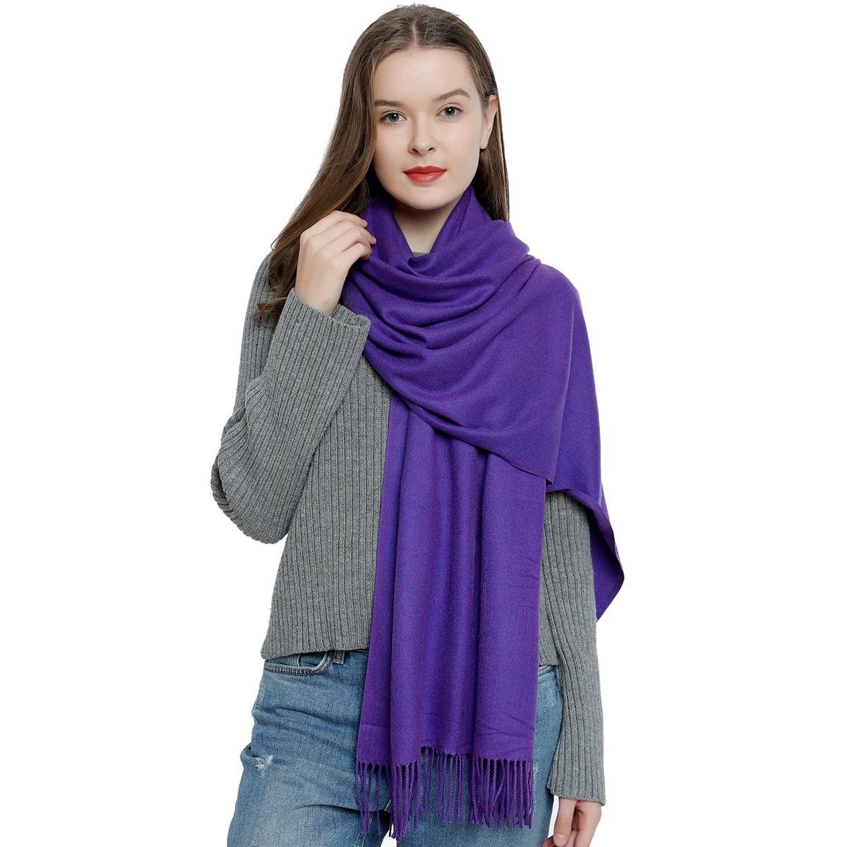 DonDon Schal Damen Schal einfarbig 185 x 65 cm, (1-St), Damenschal, kuschlig weich, mit Fransen, Feinstrick