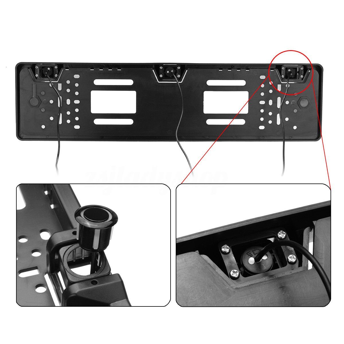CARMATRIX CM-616 Rückfahrkamera (Einparkhilfe Kennzeichenhalter im Nummernschild 3 Parksensoren PDC, für KFZ, Auto einstellbaren Ton, Rückfahrsystem zum Nachrüsten)