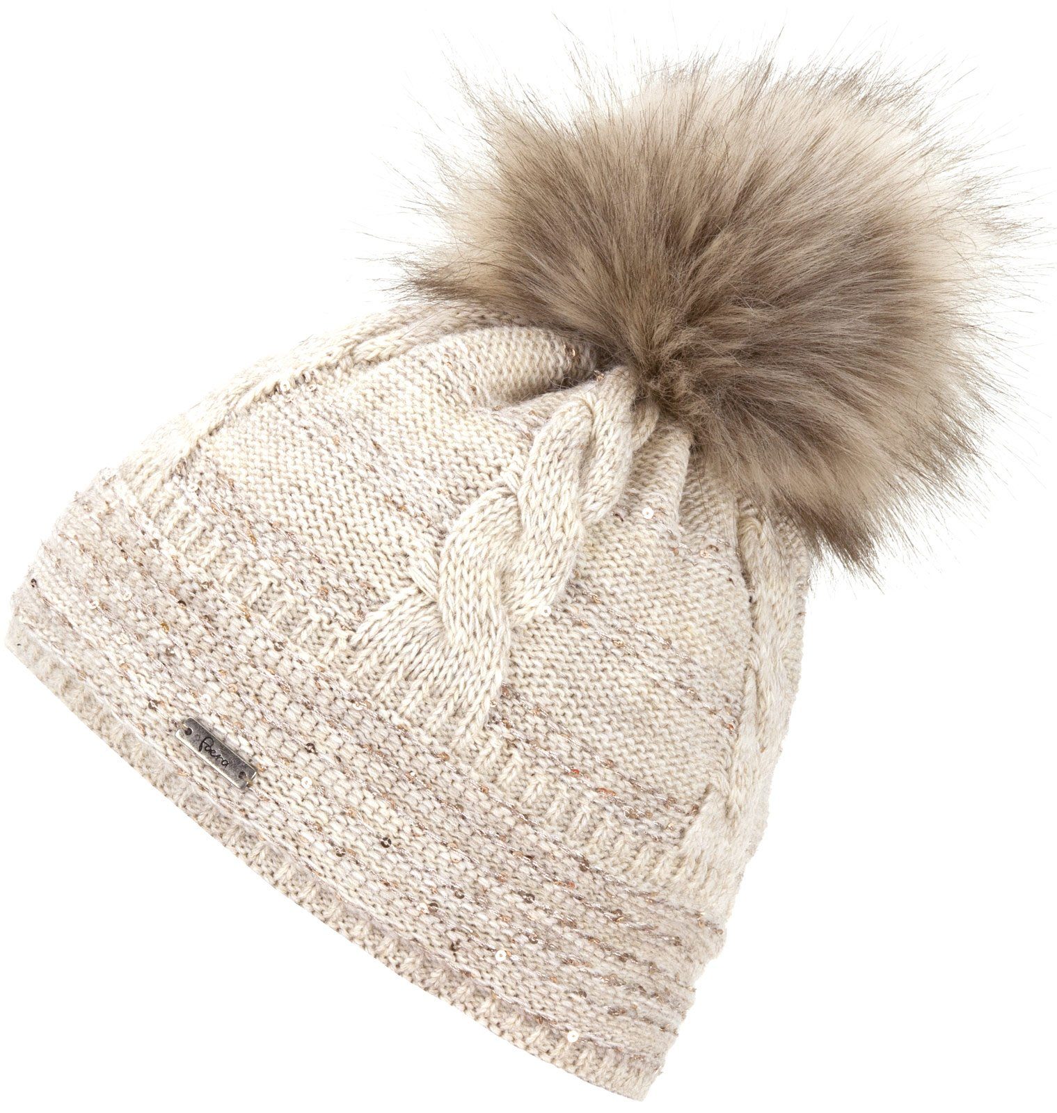 Faera Bommelmütze Wintermütze Damen Pailletten Mütze Beanie Haube gefüttert Strickmütze