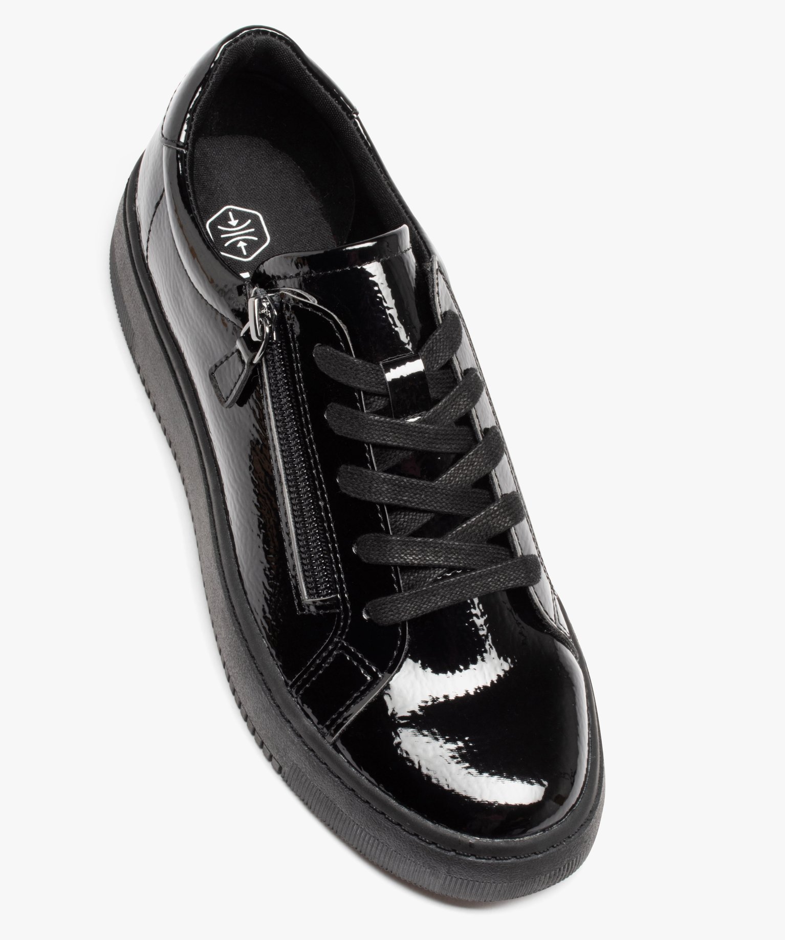 Baskets femme vernies à zip et à lacets noir | GEMO