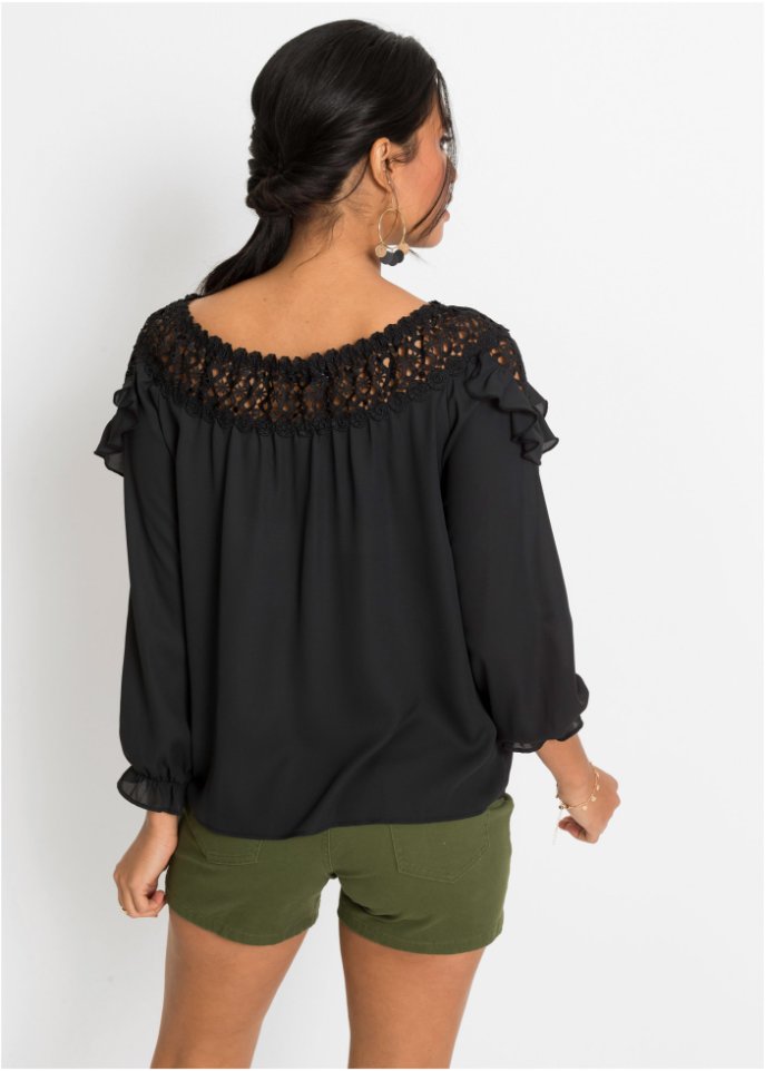 Carmenbluse mit Spitze