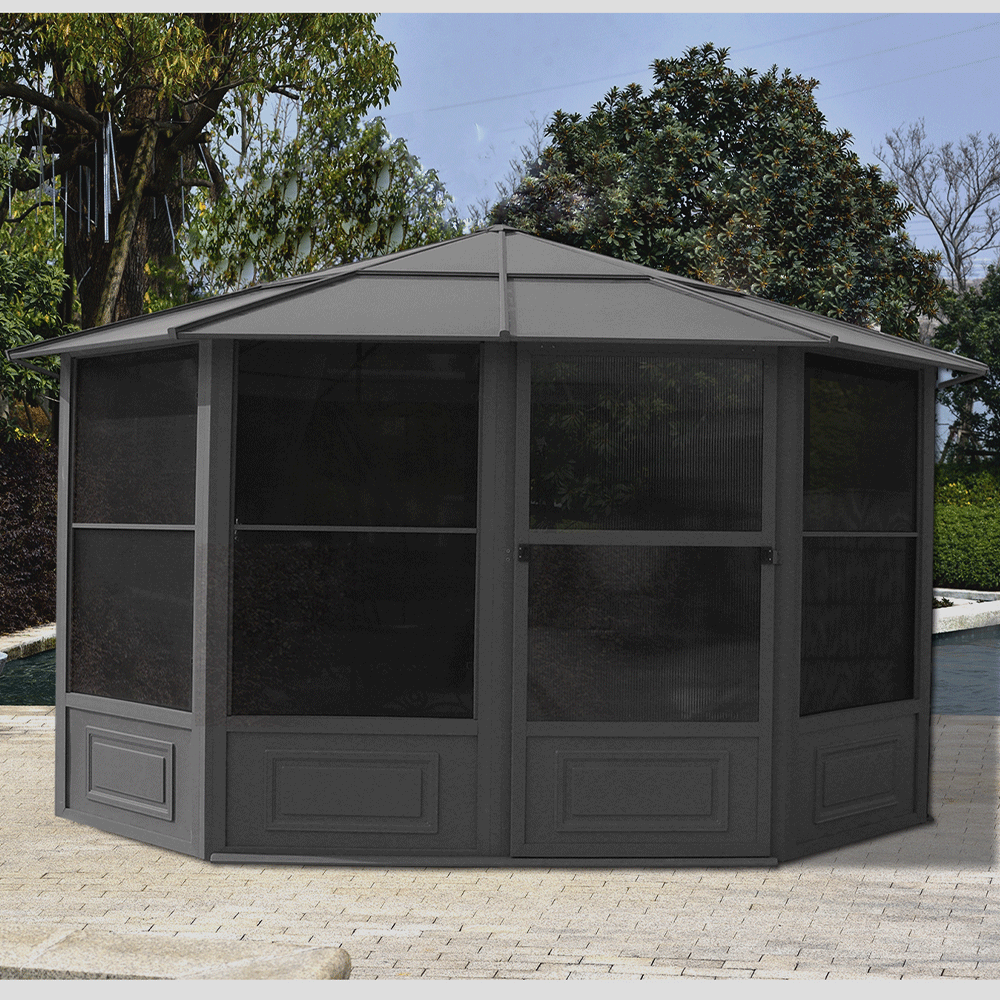 HC Garten & Freizeit Aluminium Wintergarten Pavillon - ca. 411 x 411 x 280 cm, Anthrazit