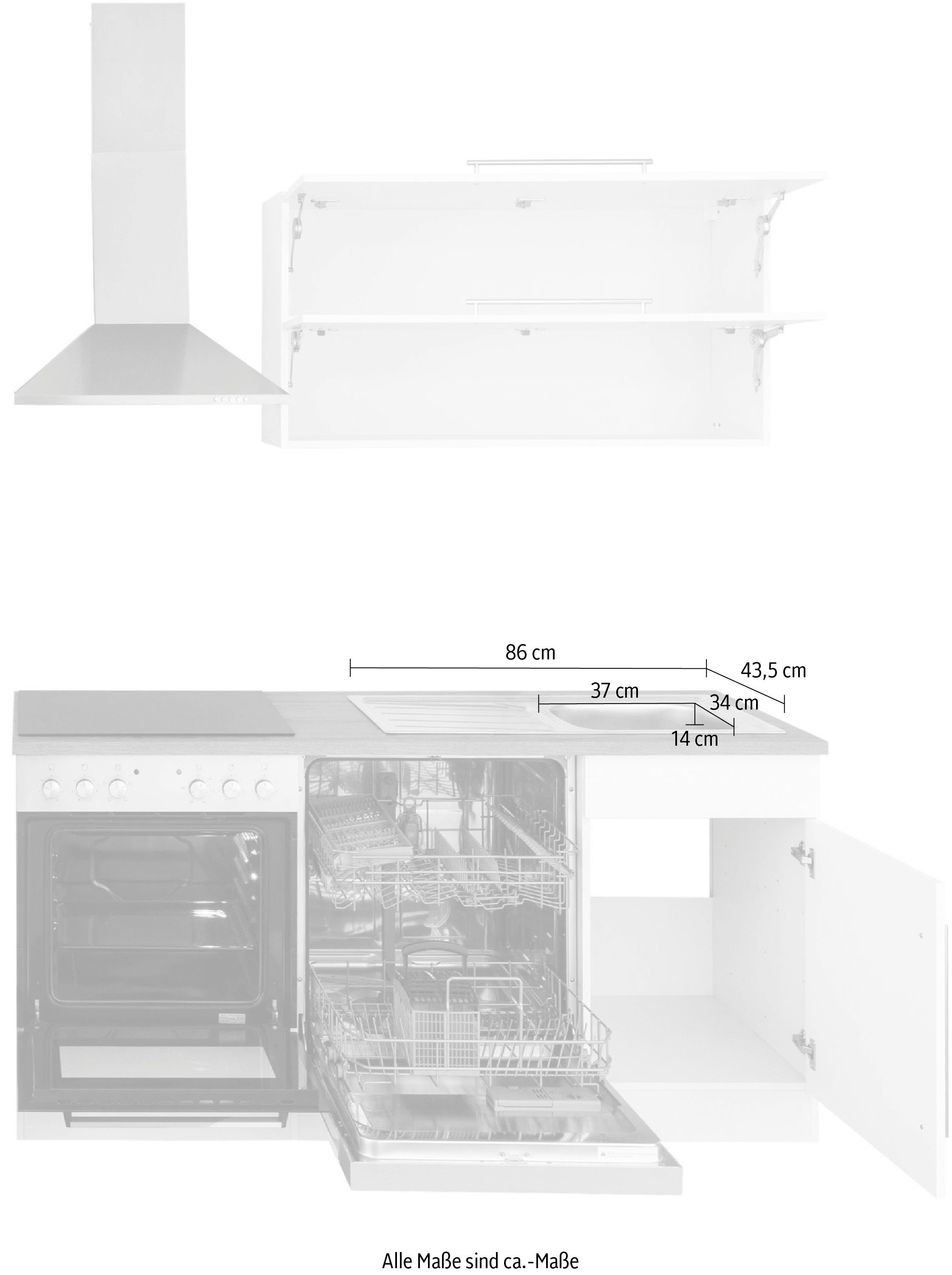 HELD MÖBEL Küchenzeile Samos, mit E-Geräten, Breite 170 cm