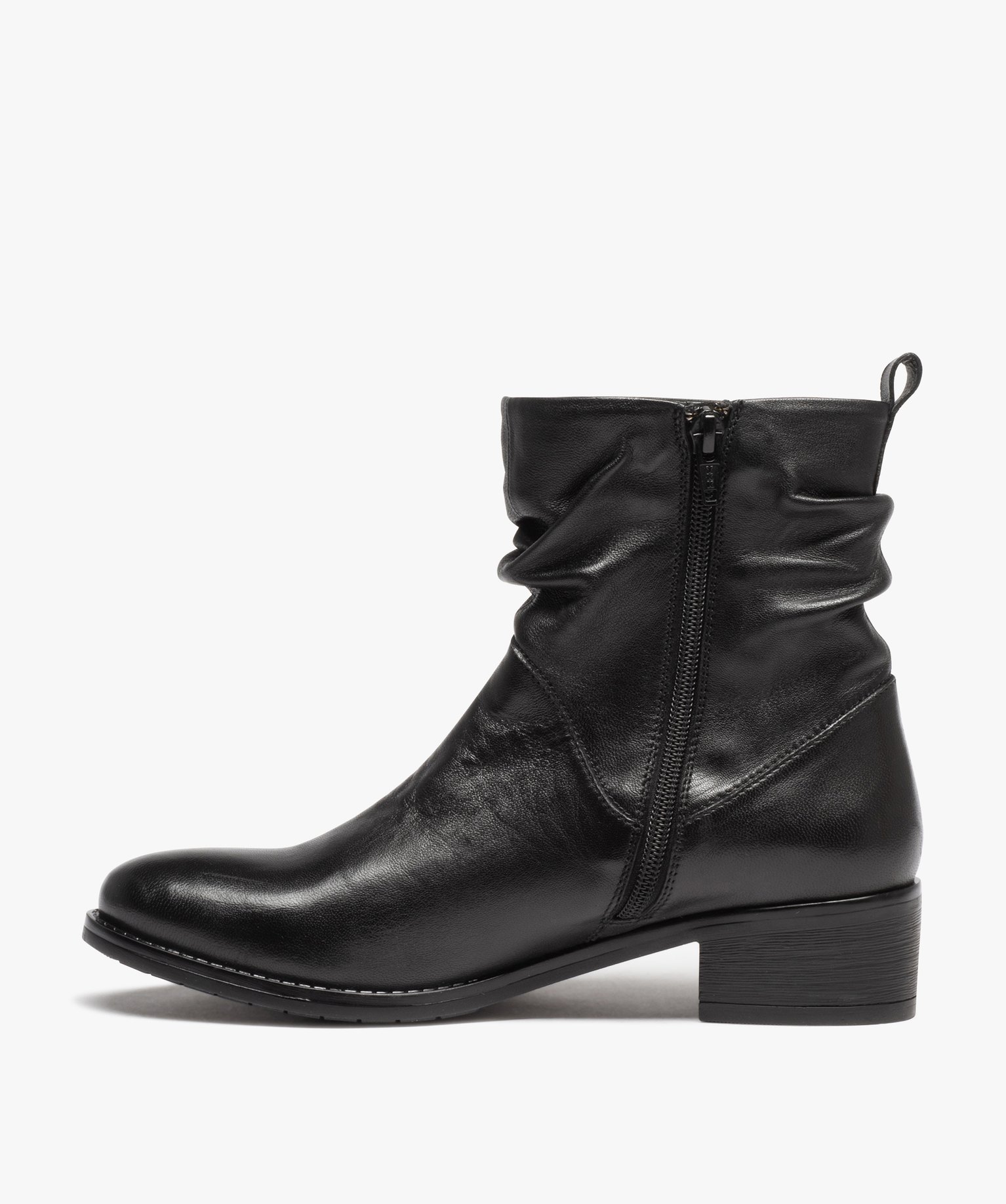 Boots femme dessus en cuir uni plissé noir | GEMO