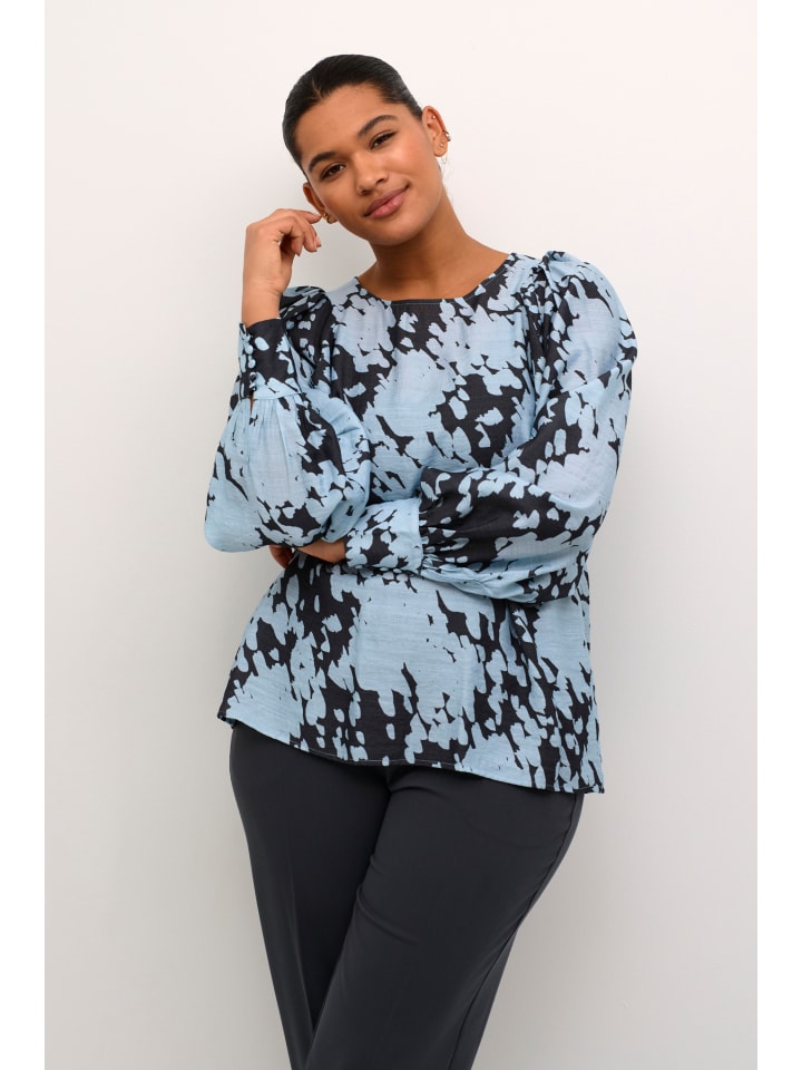 KAFFE curve Langarm-Bluse KCluma in Grey/Blue Graphic Cloud günstig kaufen