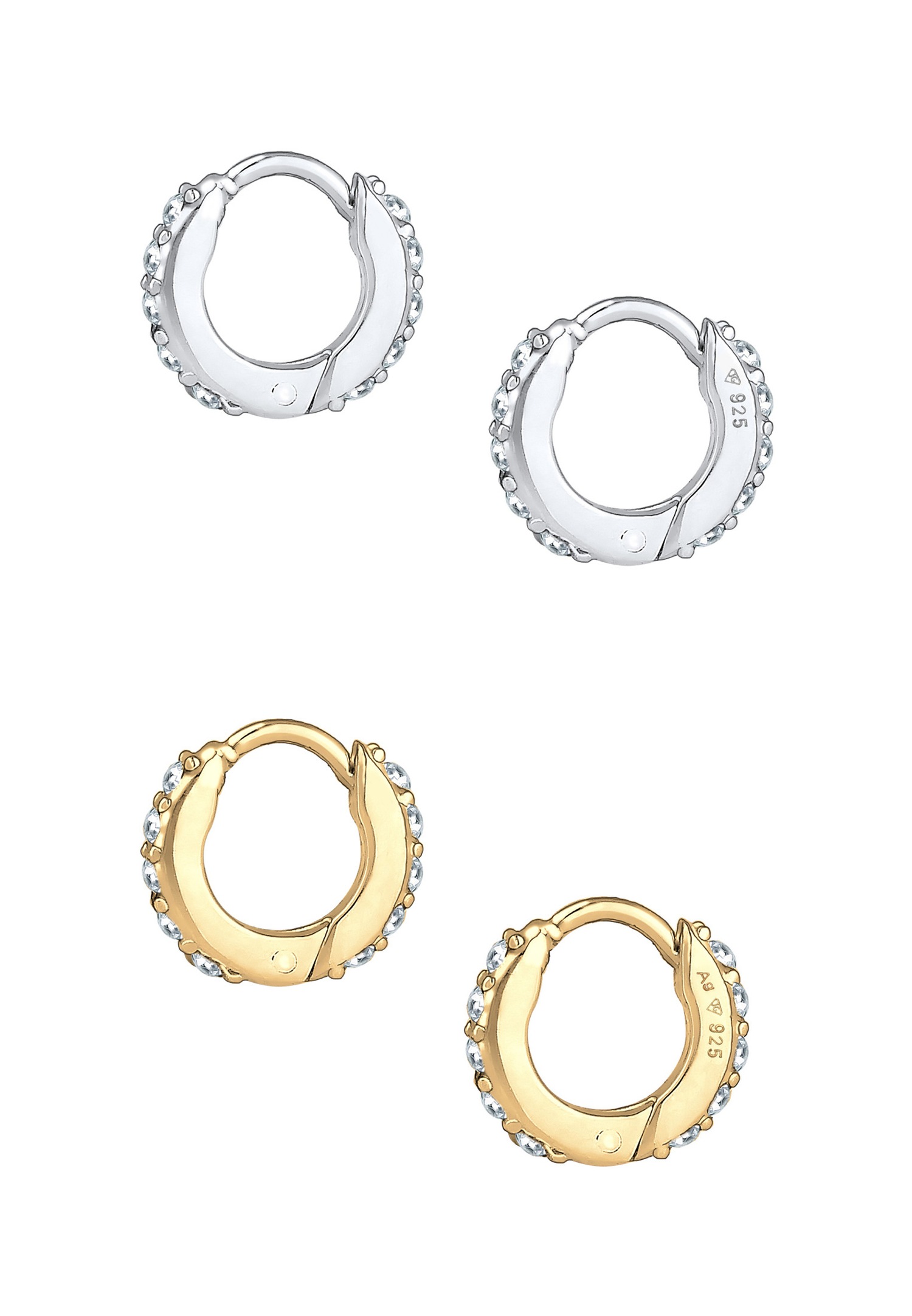Set di orecchini a cerchio da donna Elli con cristalli in argento sterling 925 e argento placcato oro