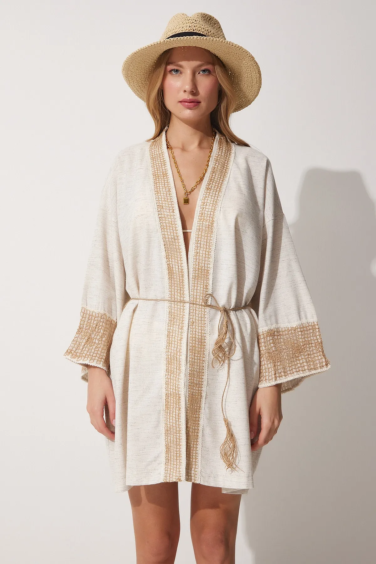 Happiness İstanbul  Kimono & Kaftan - Beige - Regular Fit
