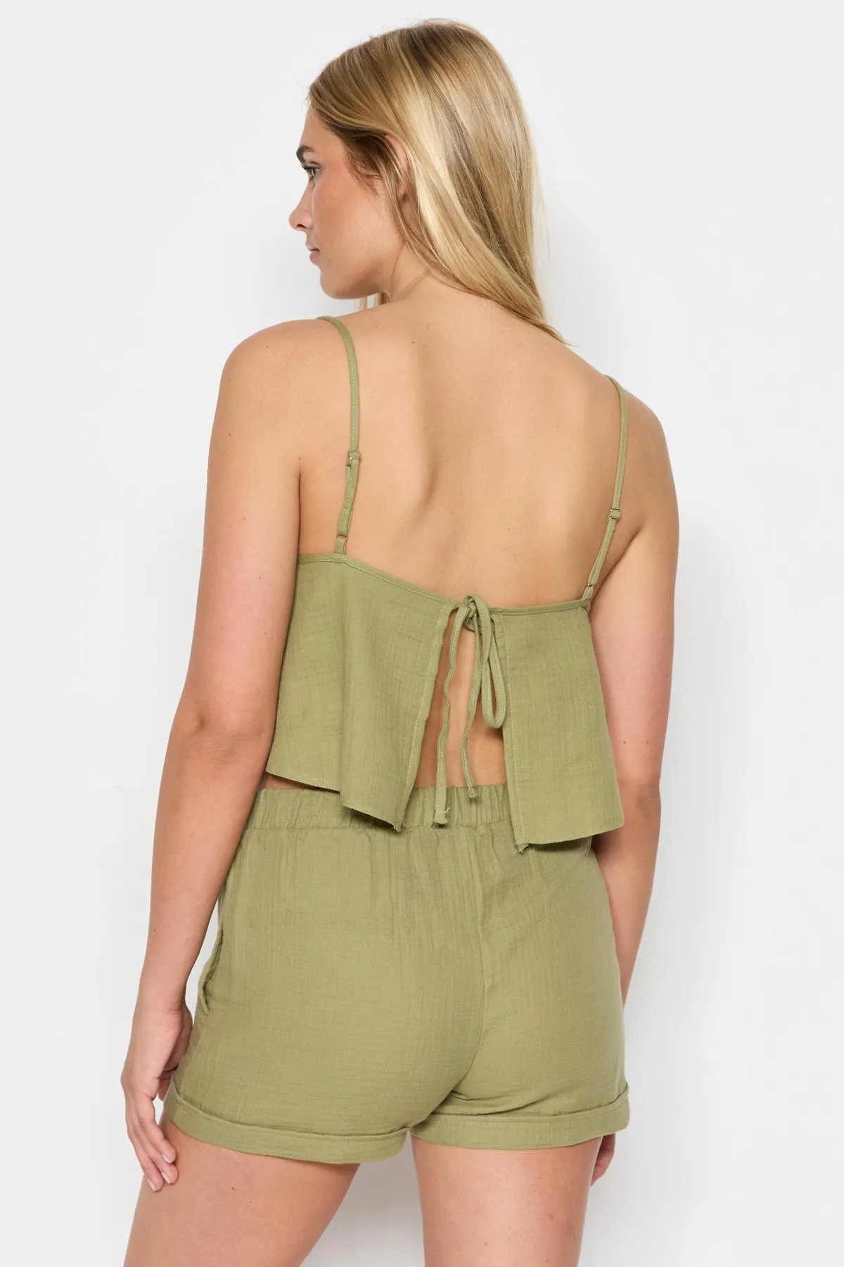 C&City  3-teiliges Kimono-Shorts-Set aus Bio-Baumwoll-Musselin 9121 Khaki
