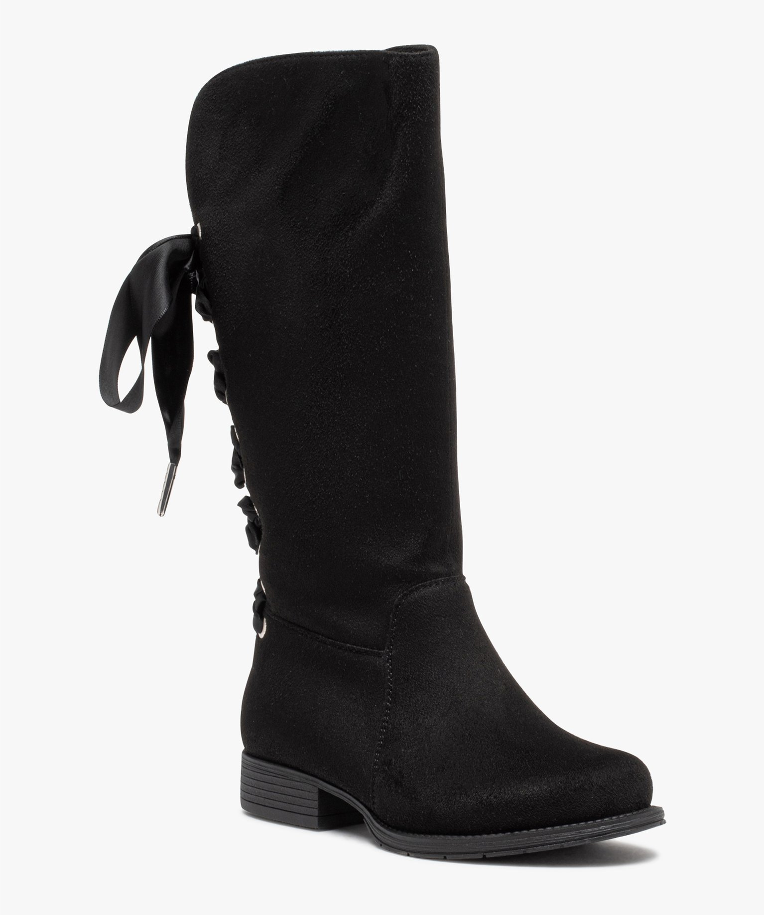 Bottes en suédine à tige lacée fille noir | GEMO