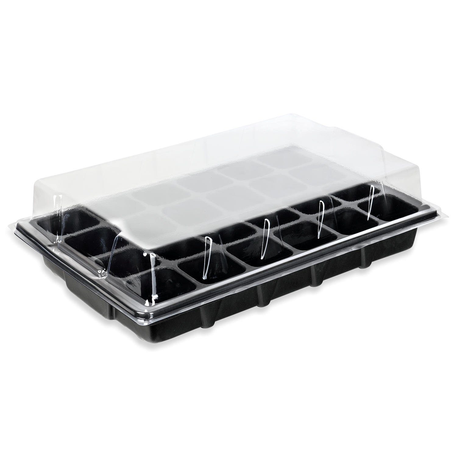 Schramm Frühbeet Schramm® 4 Stück Anzucht Set Gewächshaus Anzucht Schale Töpfe Zimmergewächshaus 38,5 x 24 x 7 cm für 96 Anzuchttöpfe Anzuchtset Mini-Gewächshaus schwarz