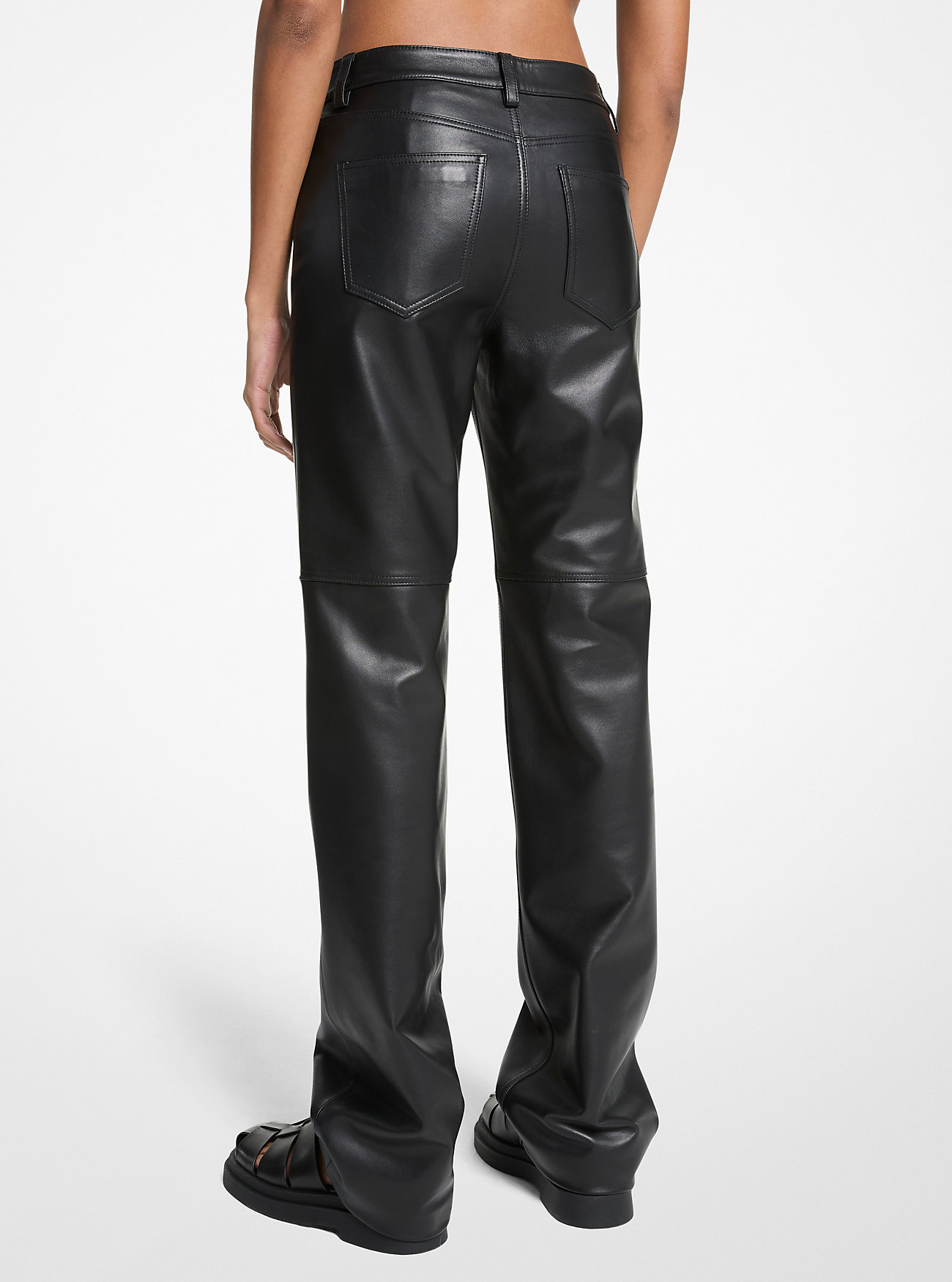 Straight-Leg Leather Pants - BLACK