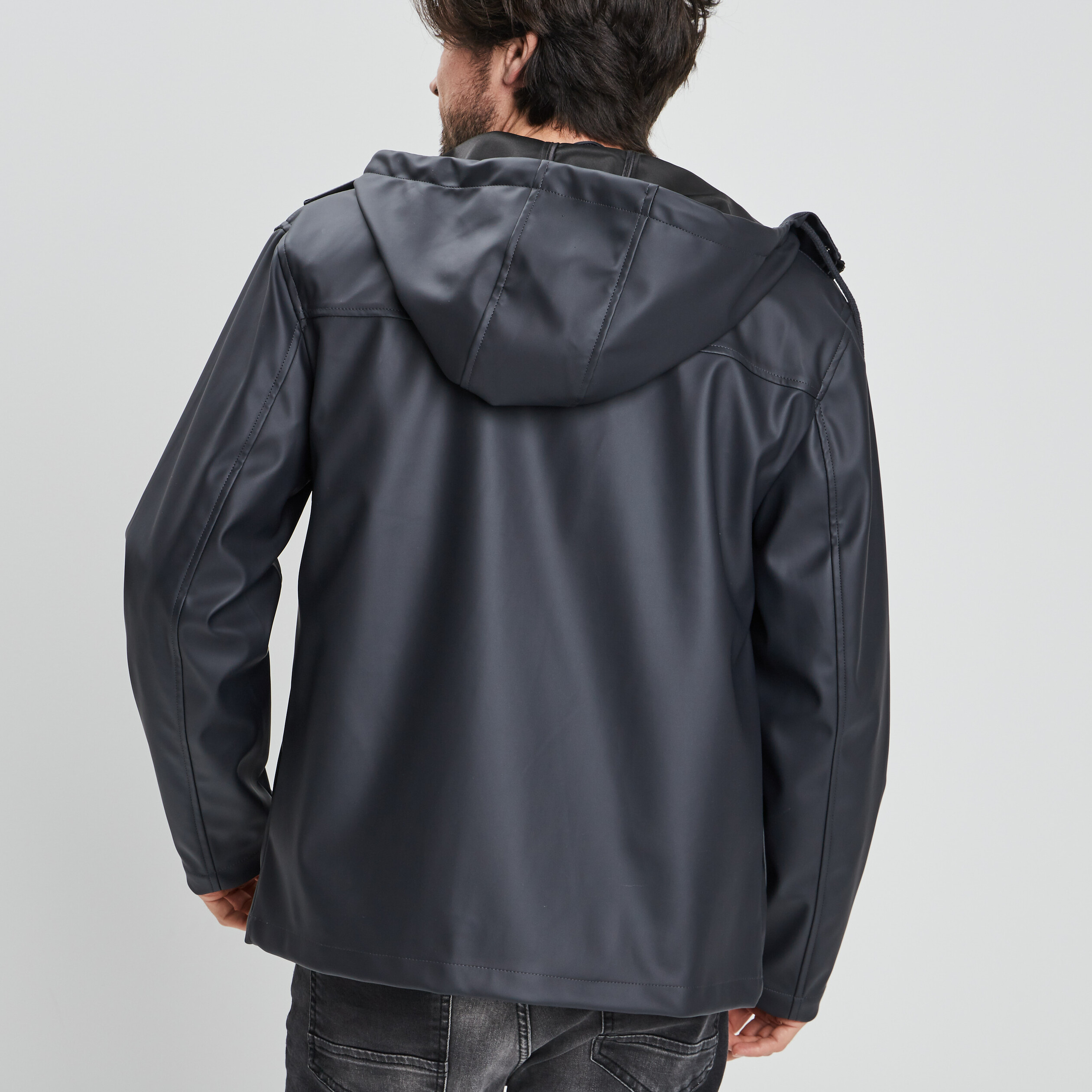 Imperméable court à capuche gris foncé homme | La Halle