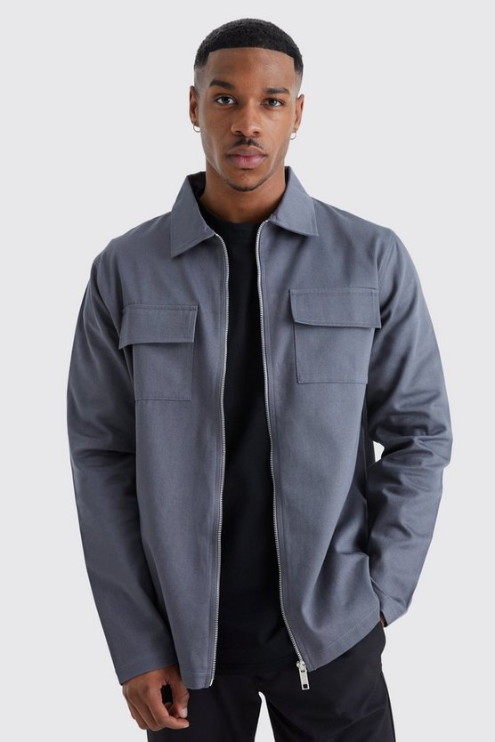 Langärmliges Twill Overshirt mit Reißverschluss