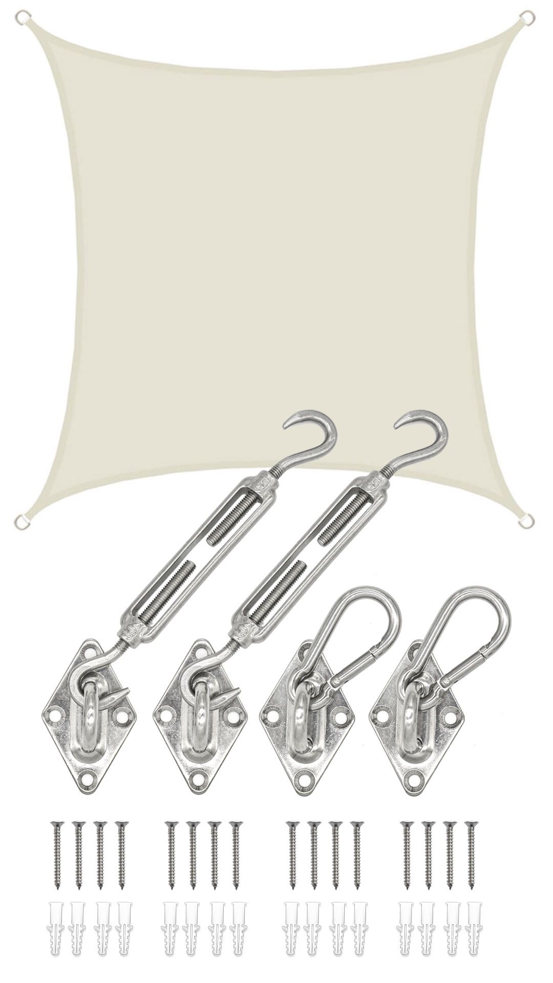 AMANKA 3x3 Wasserdichtes Beige Sonnensegel mit Befestigung