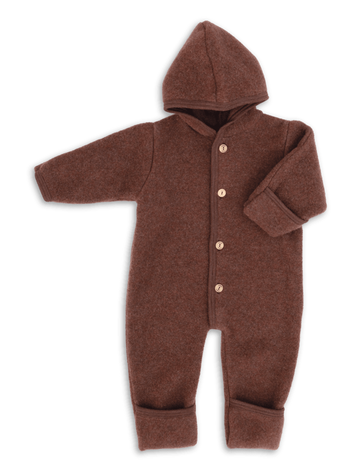 Kinderhaus Blaubär Baby-Overall mit Kapuze, Holzknöpfen & Mulltuch Blaubaer in Zimt Melange günstig kaufen 50/56