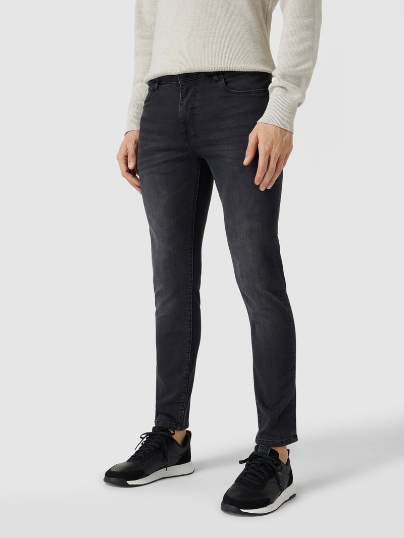 Skinny Fit Jeans mit Label-Patch in schwarz