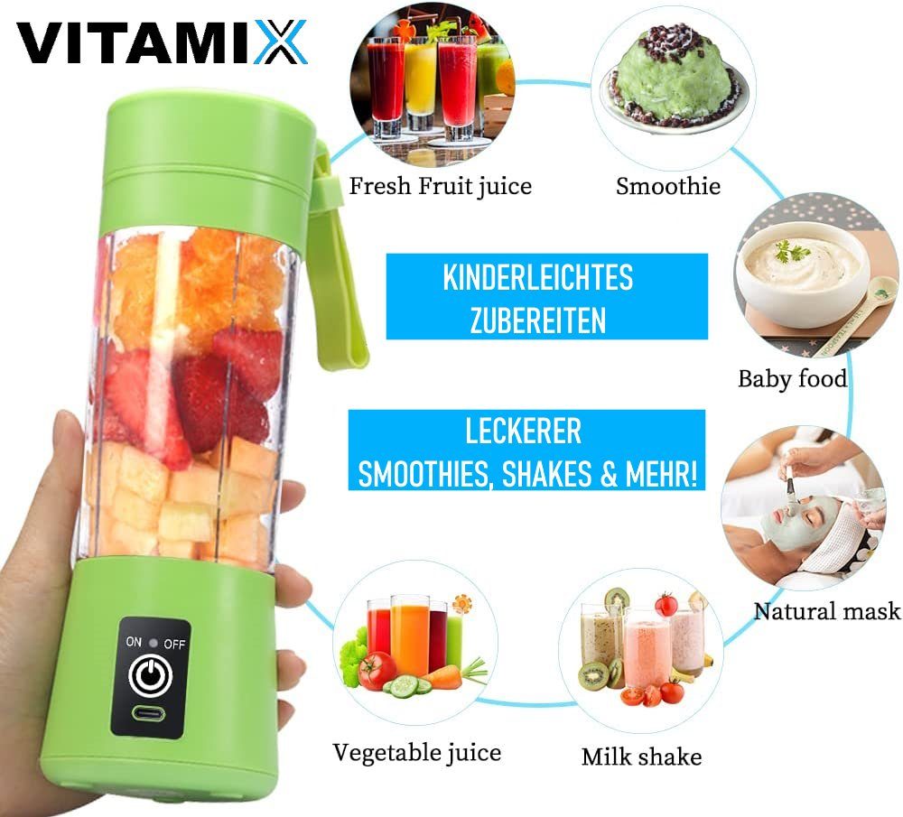 MAVURA Akku-Smoothie-Maker VITAMIX Smoothie Maker To Go Mini USB Shake Mixer, Elektrischer Milchshaker Standmixer Tragbare Rührmaschine