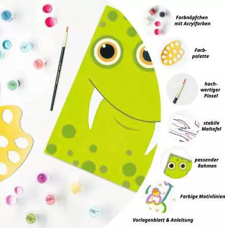 CreArt Grünes Monster - Malen nach Zahlen für Kinder ab 7 Jahren