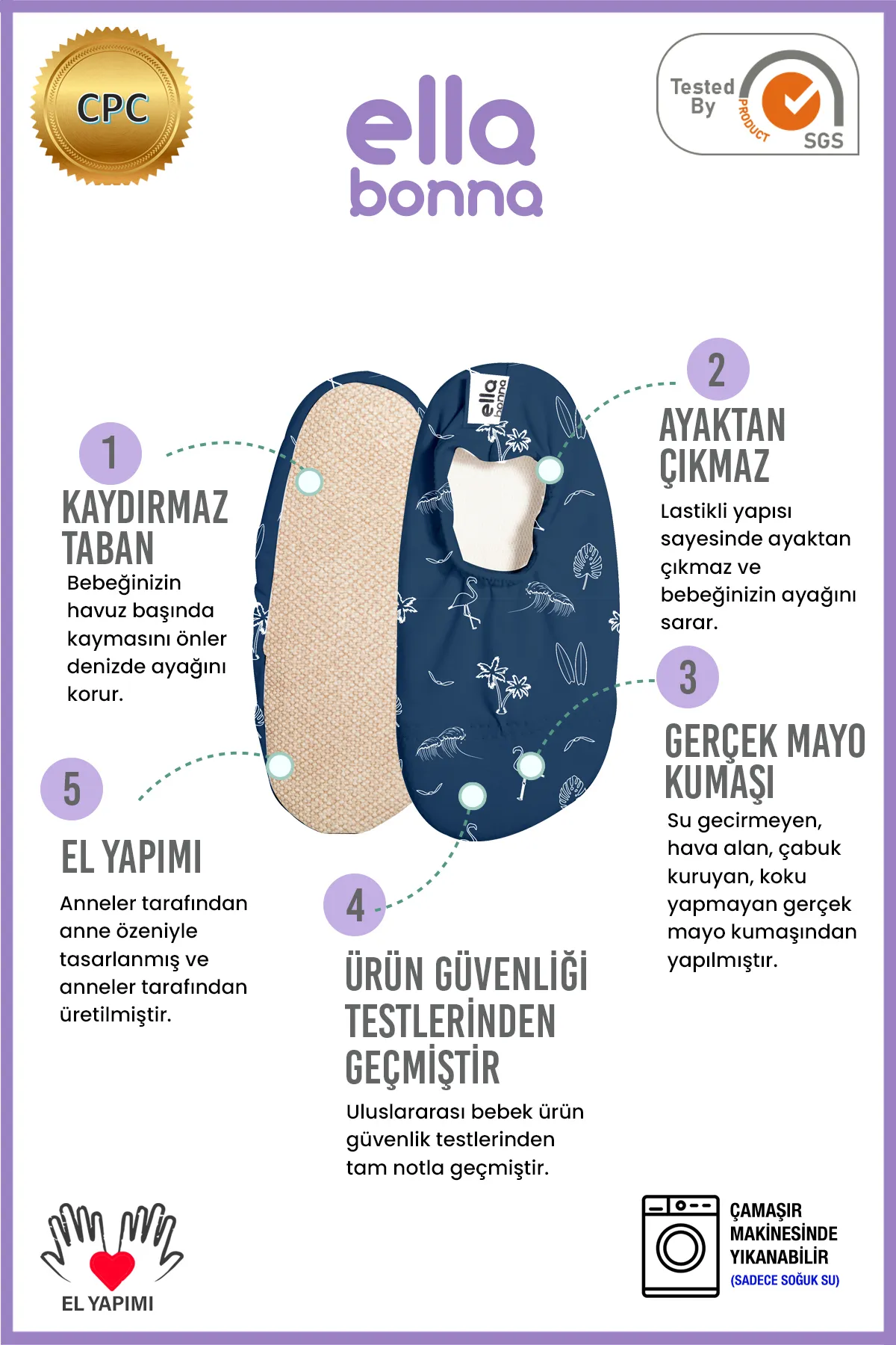Ella Bonna  Anti-Rutsch-Sohle, Unisex-Baby, Kinder-Meeresschuhe, Pool-Hausschuhe, Strand