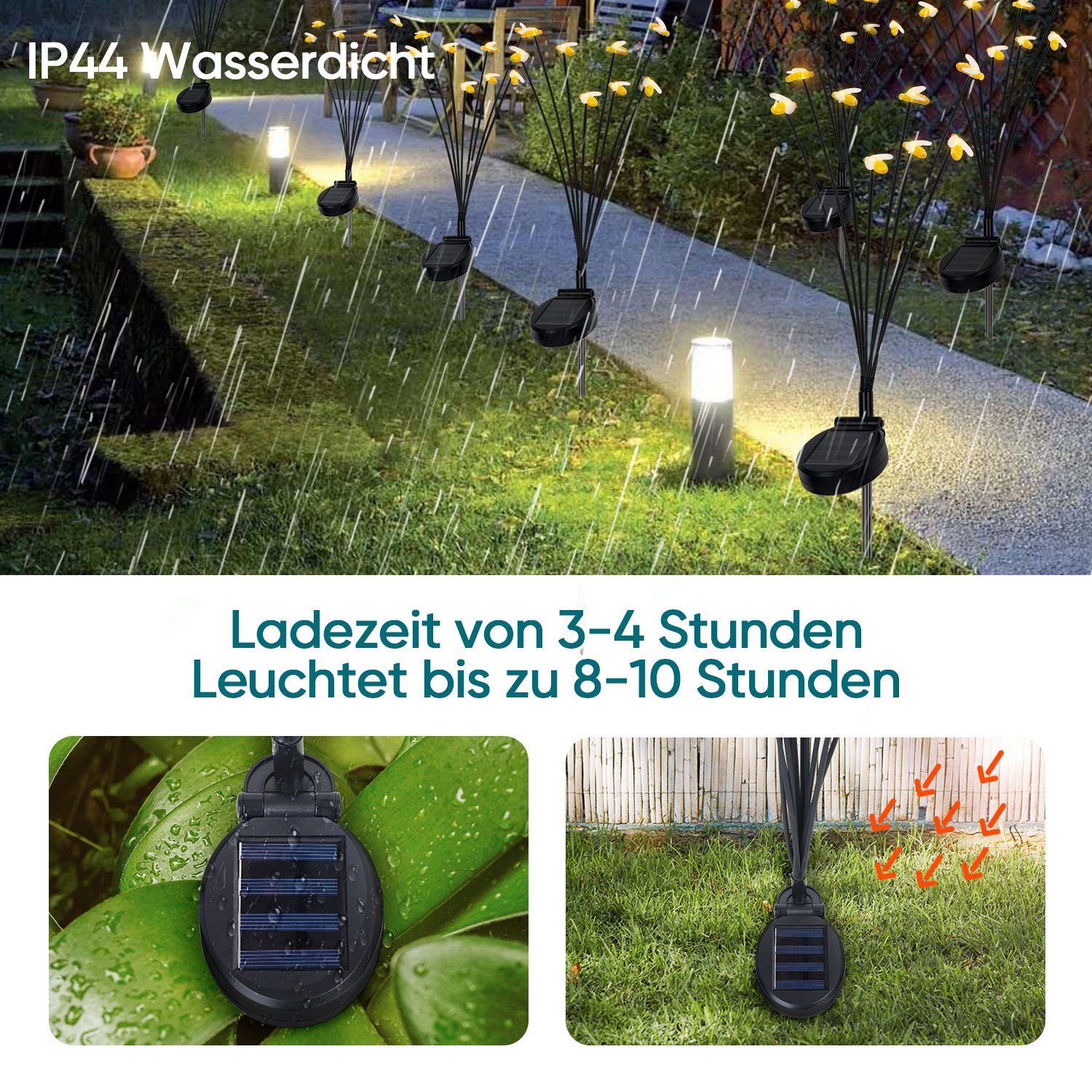 Salcar LED Solarleuchte Solarleuchten Garten Stehend 2er Set Gartenbeleuchtung Solar LED, LED fest integriert, Warmweiß, Gartendeko mit 2 Modi, 8 Lampen, Automatische Beleuchtung