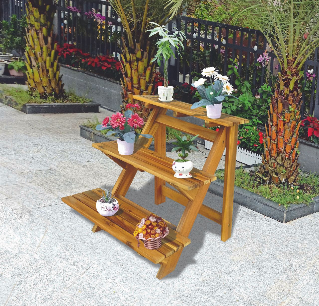 Hardin 1fachgut Klappbares Pflanzenregal Treppenregal Blumentreppe mit 3 Ablagen Klappbar FSC braun