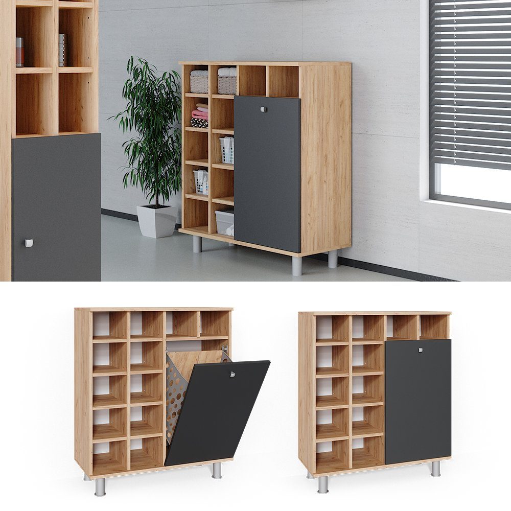 Vicco Wäscheschrank Badschrank mit Wäschekorb FYNN Goldkraft / Anthrazit