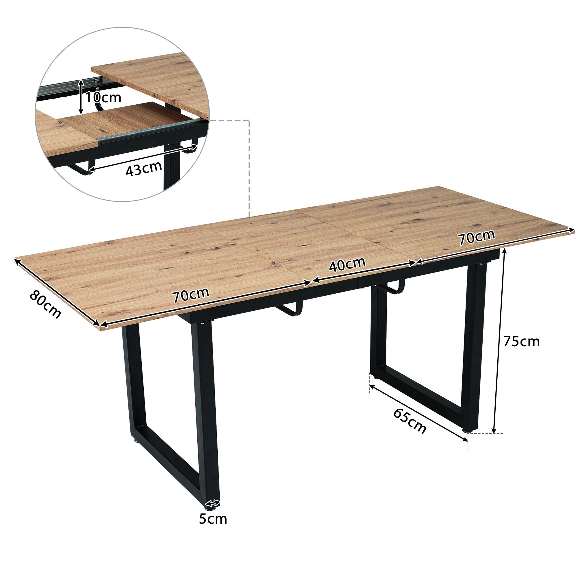 Flieks Esstisch (1-St), ausziehbar 140-180cm Tischplatte Esszimmertisch rechteckig, Eisenbeine