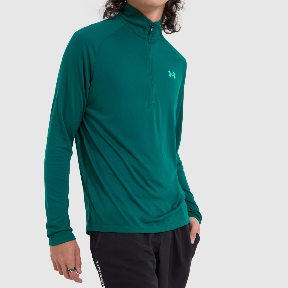 Under Armour – Mörkgrönt tech 2.0-tröja med halv dragkedja och långa ärmar