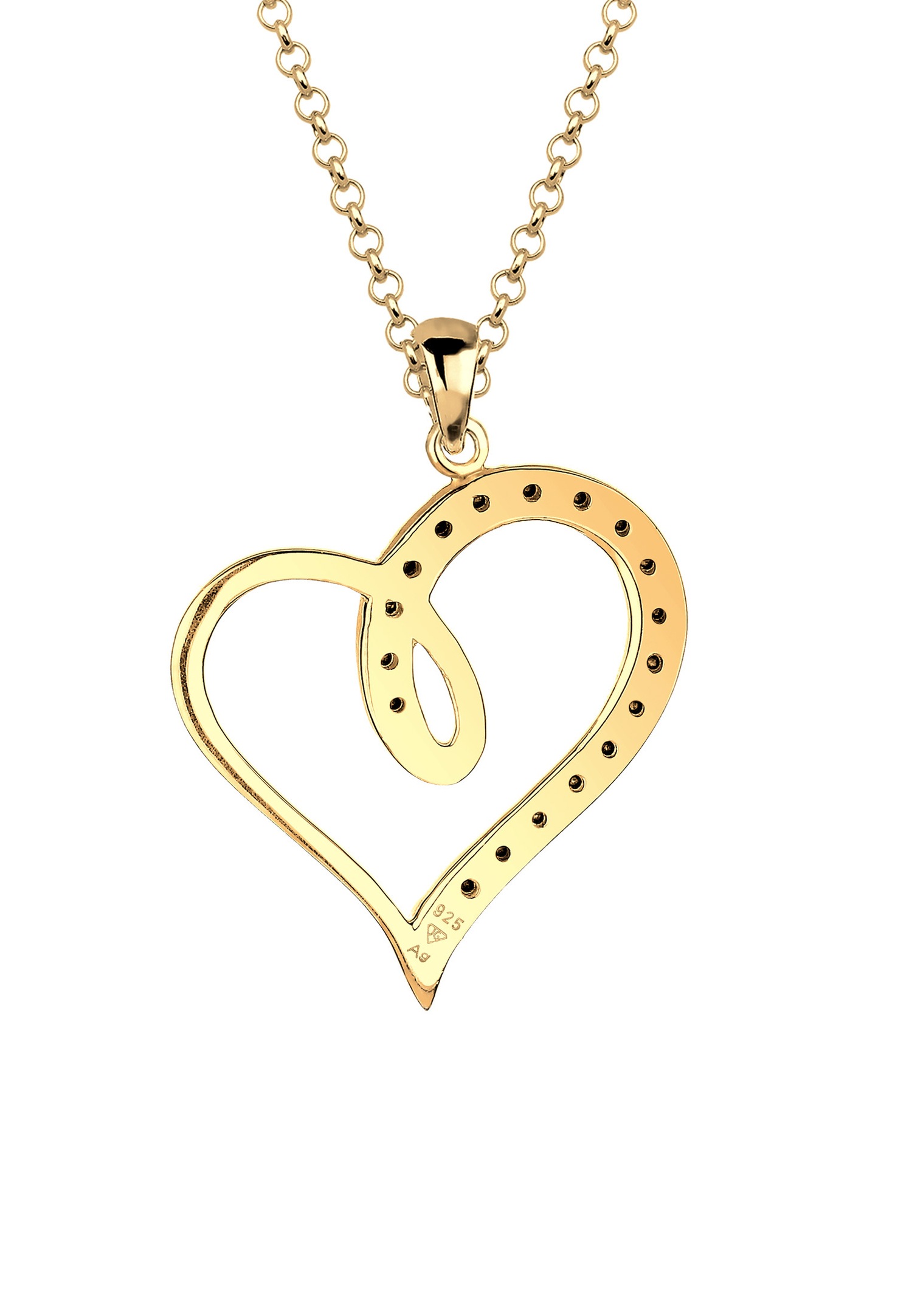Elli női szív alakú kivágott medál, elegáns szerelem szimbólum 925 sterling ezüst kristályokkal