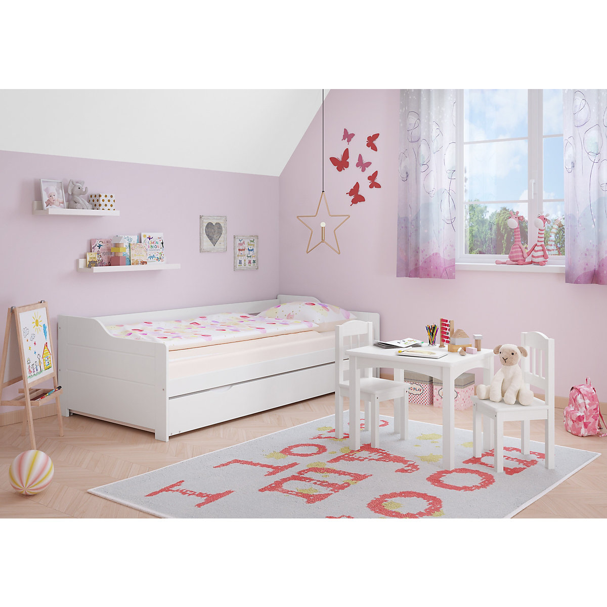 Set: Sofabett weiß aus Kiefer, Rost, Matratze 90x200