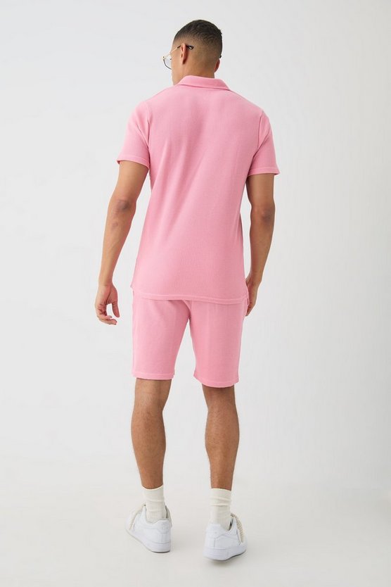 Slim-Fit Poloshirt und Shorts in Waffeloptik
