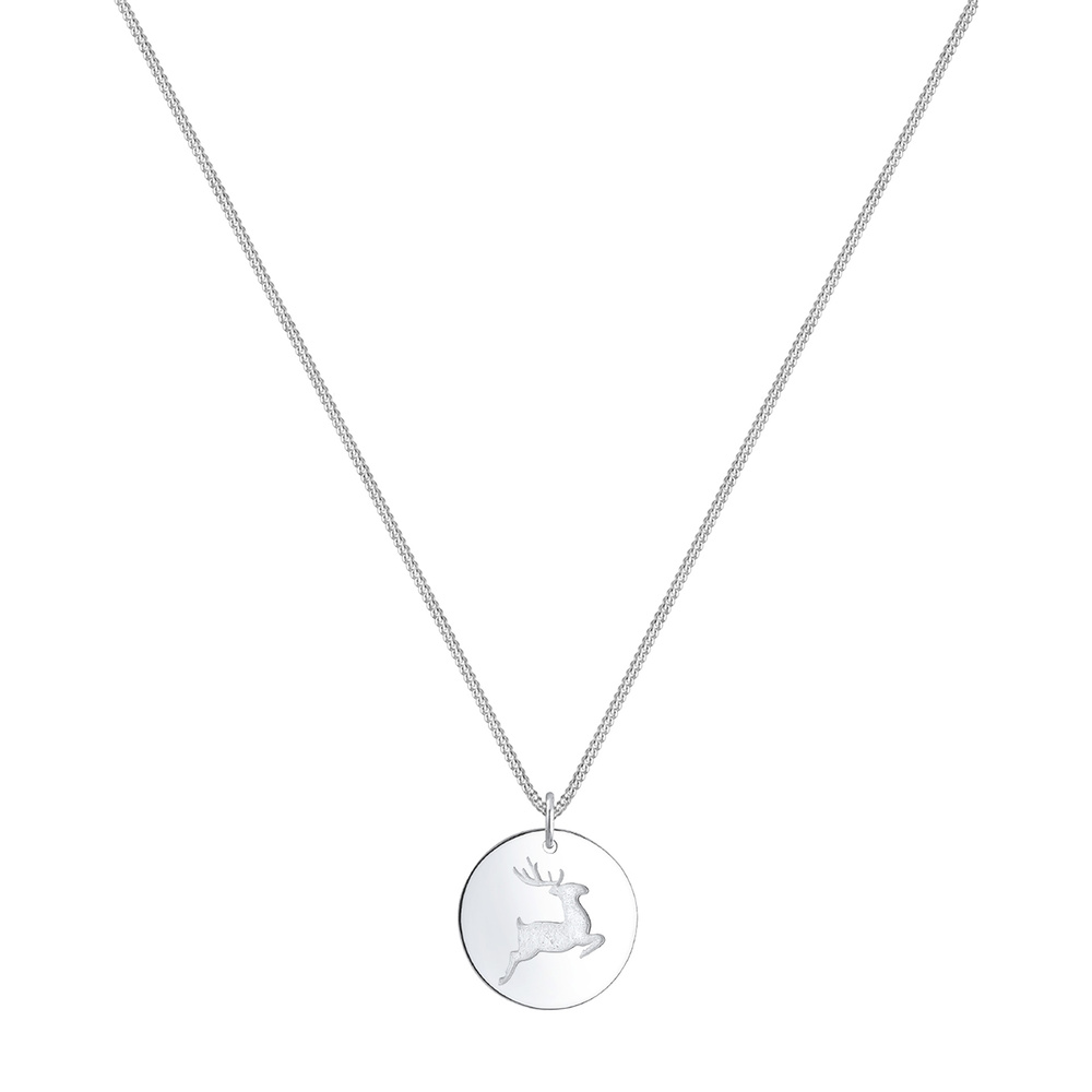 Elli Elli Collier Femme Paillette Cerf Gravure - (925/1000) Argent Bijoux