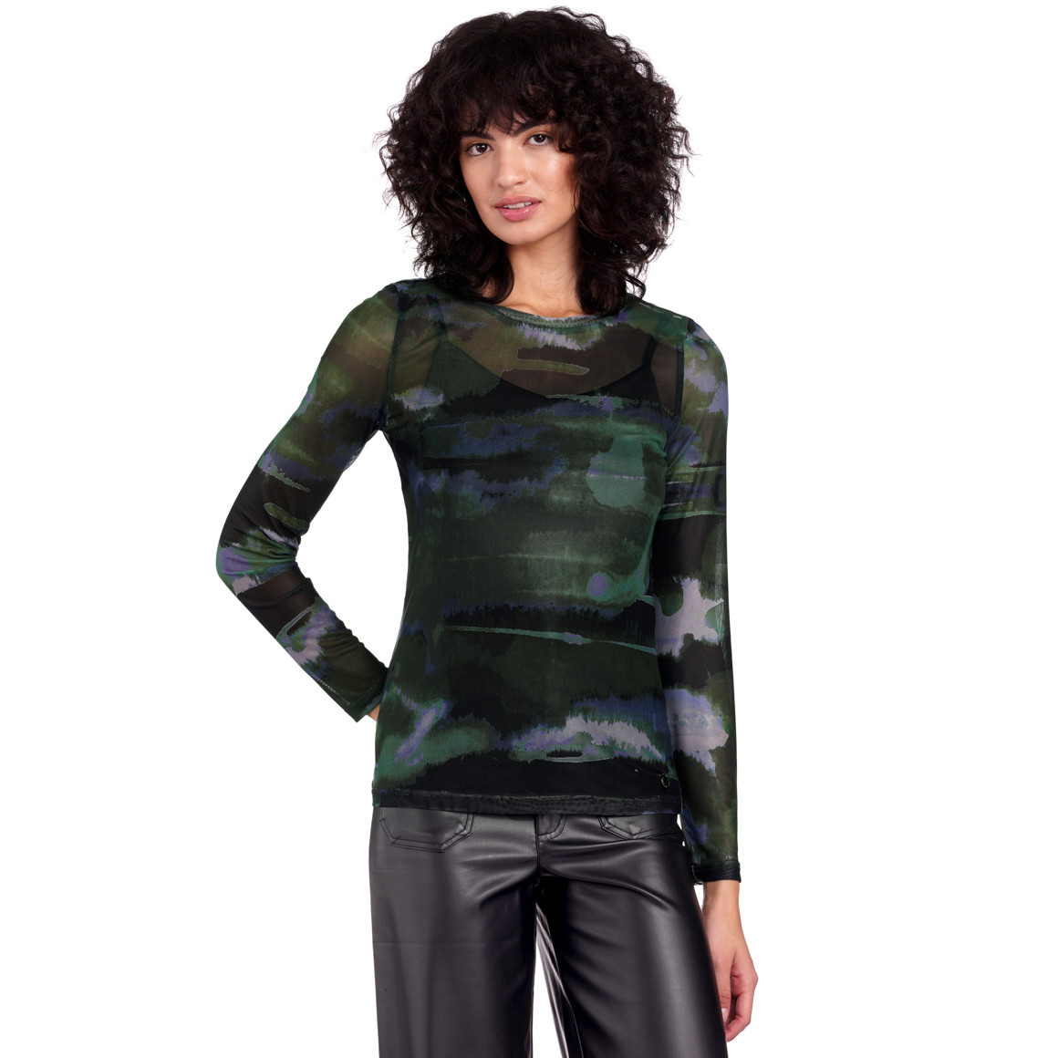 Damen Langarmshirt in semitransparenter Optik