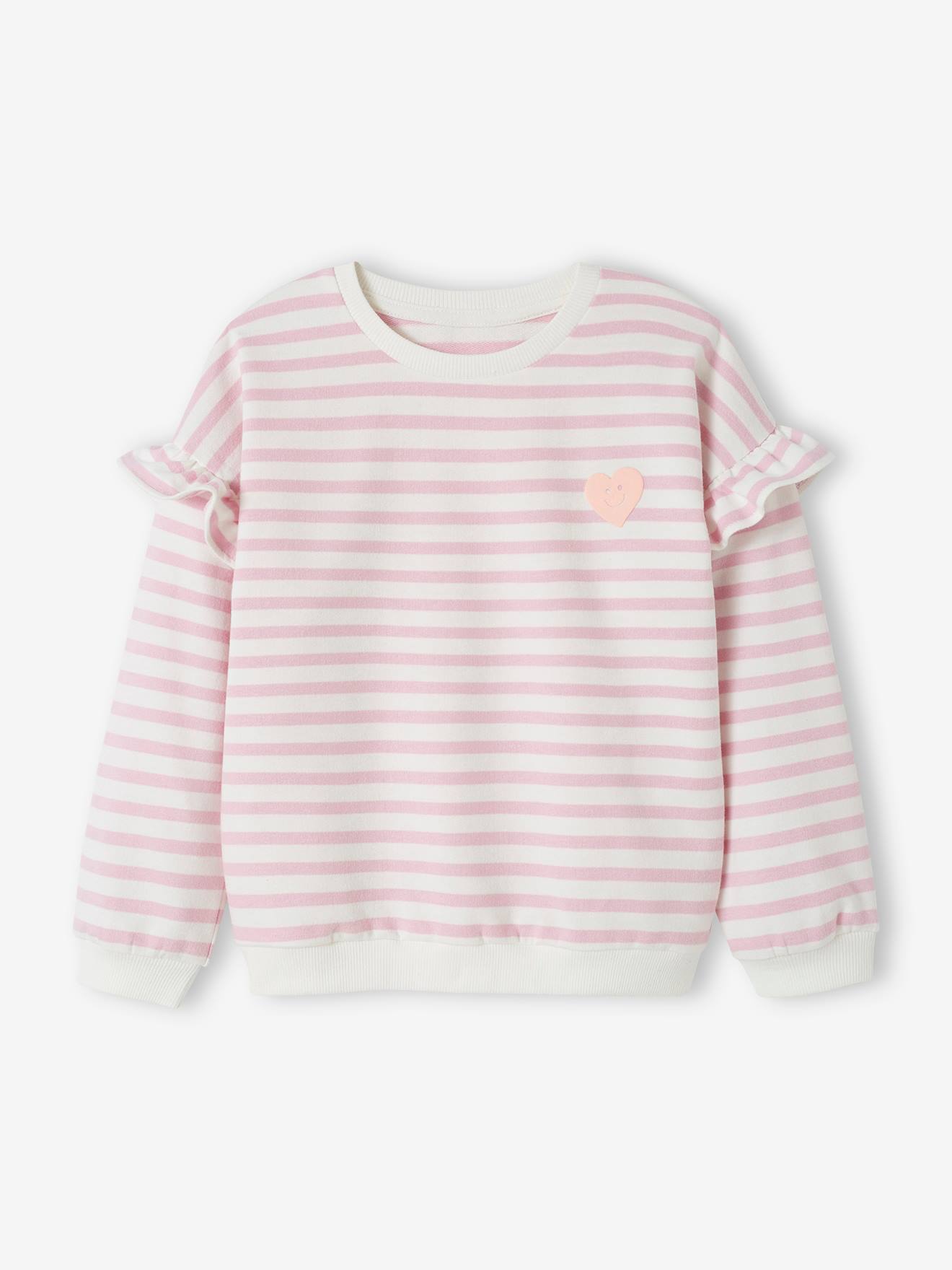 Vertbaudet Mädchen Ringel-Sweatshirt, Volantärmel Oeko-Tex - altrosa