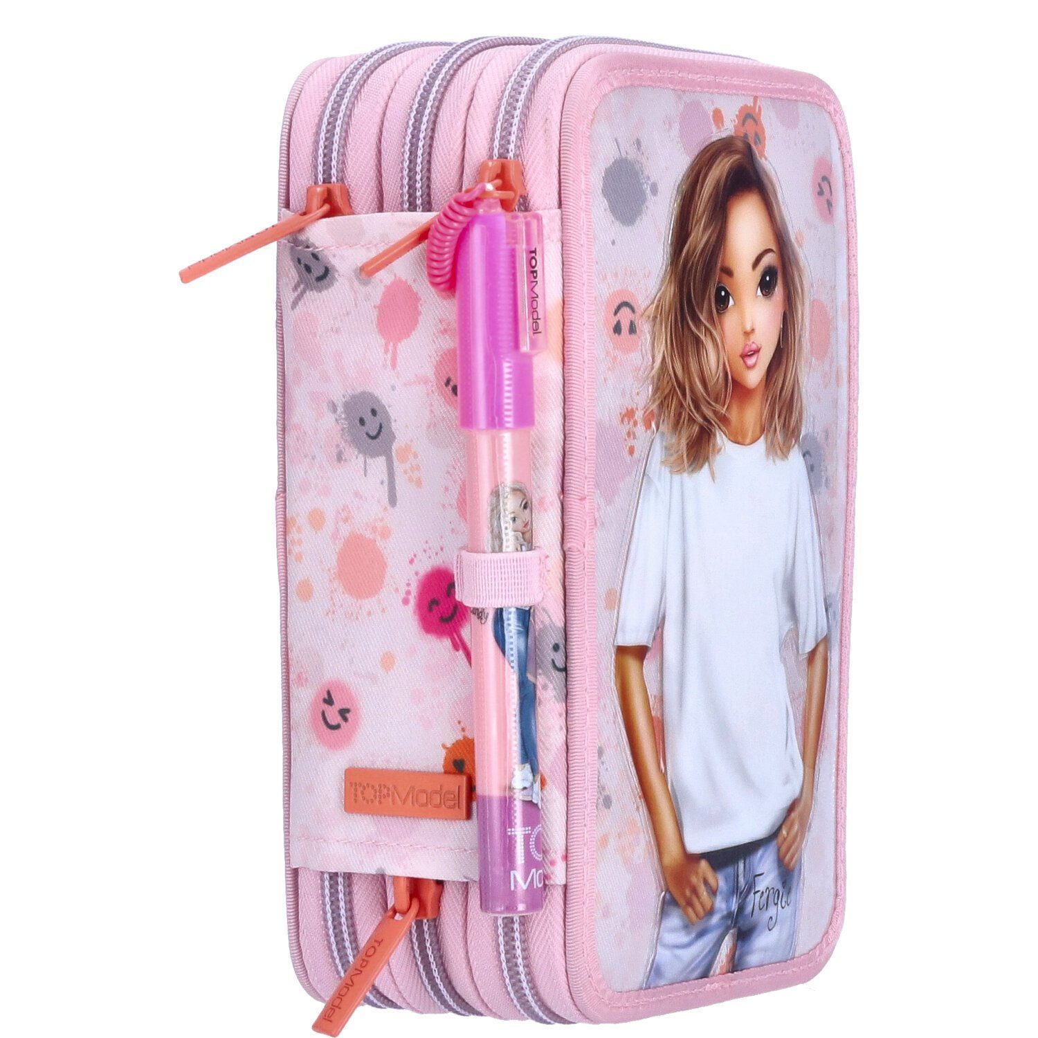 Depesche Federmäppchen Depesche 3-Fach Federtasche mit Stift TOPModel Happy Together Rosa, (Stück, Stück)