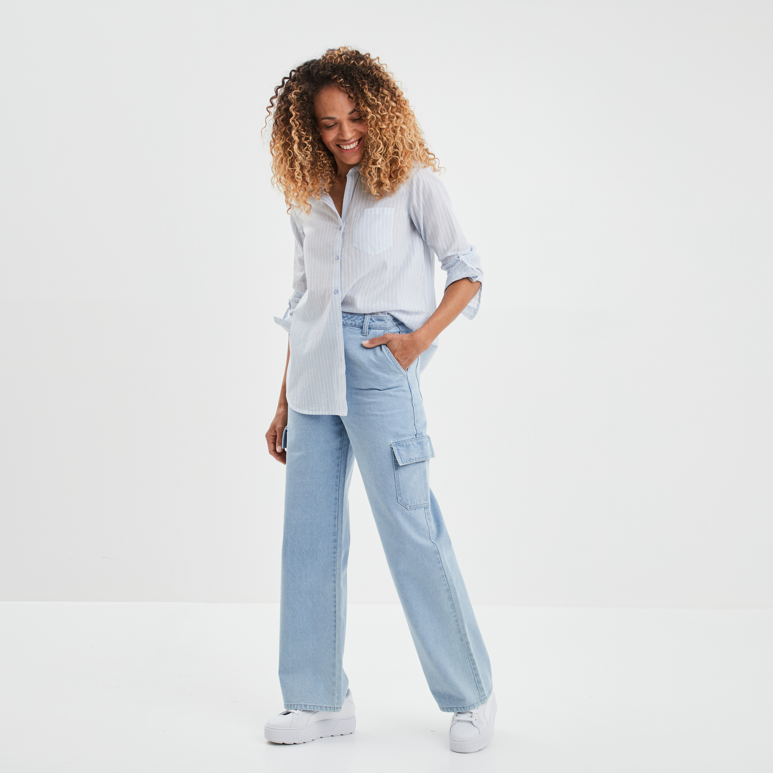 Chemise manches retroussables blanc femme | La Halle