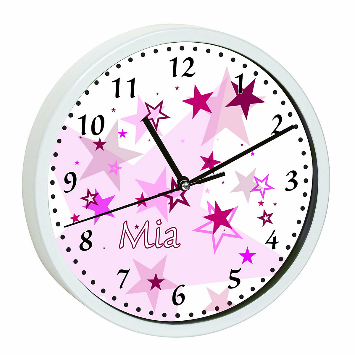 Kinder Wanduhr personalisiert mit Name Sternenhimmel Rosa