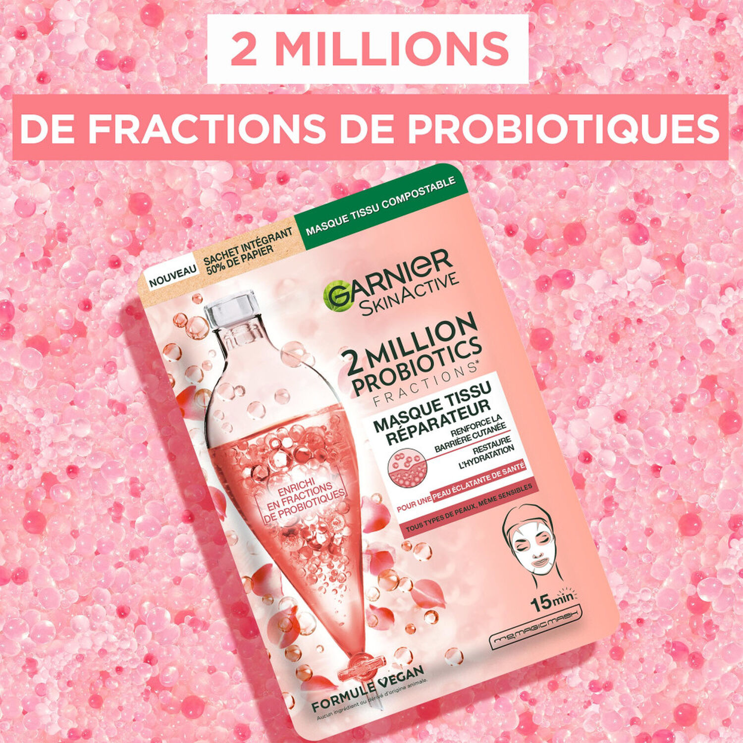 Garnier SkinActive Masque tissu soin visage réparateur 2 million probiotics
