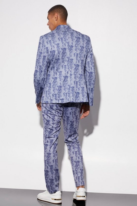 Slim-Fit Wickel-Anzugjacke mit Drachen-Print