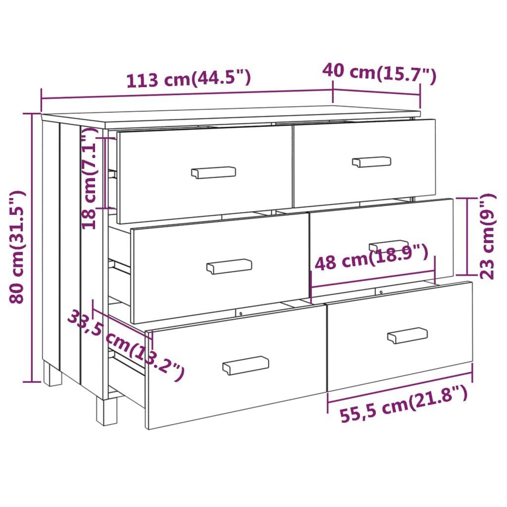 vidaXL Sideboard Sideboard HAMAR Hellgrau 113x40x80 cm Massivholz Kiefer (1 St)