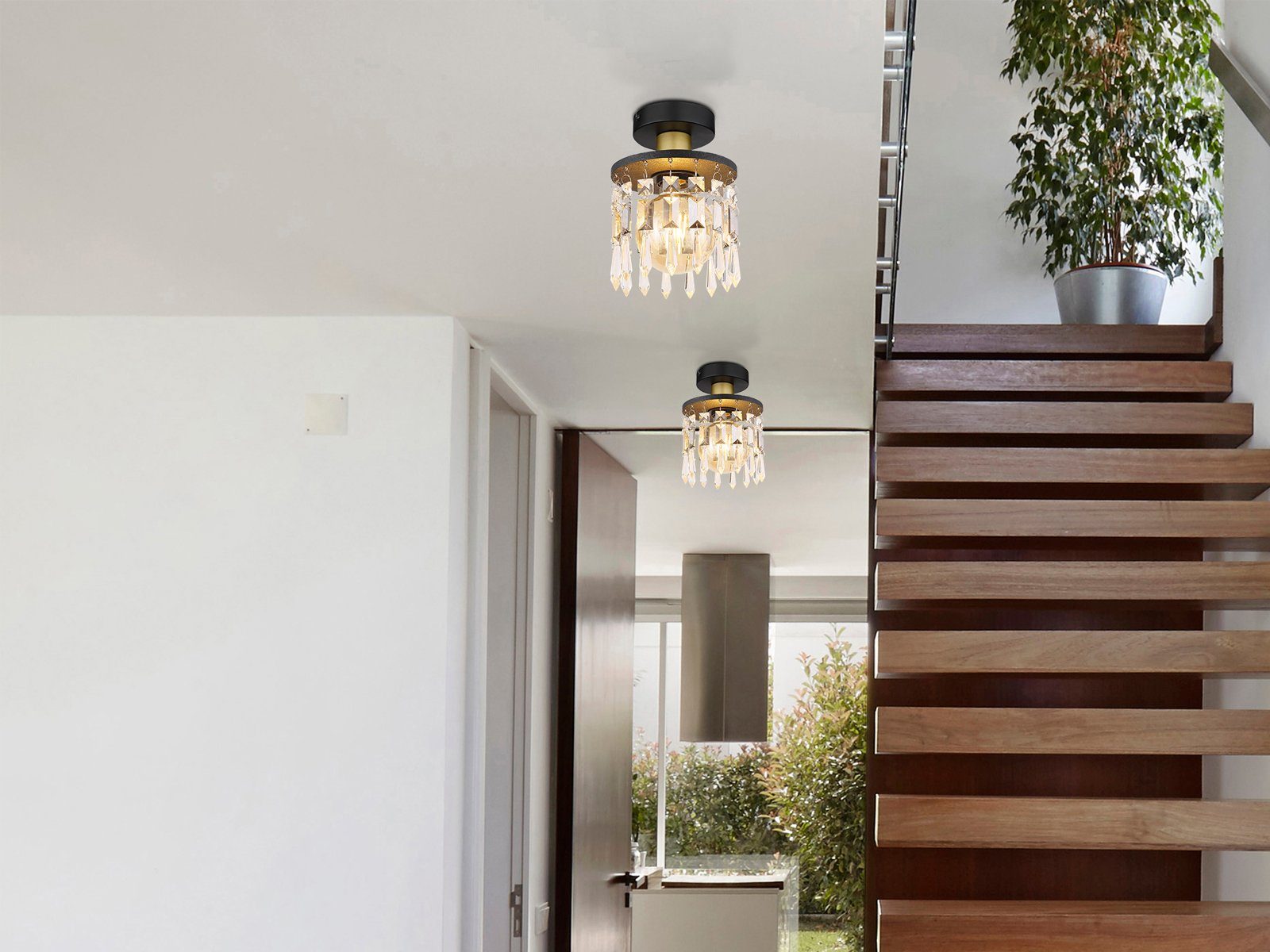 meineWunschleuchte LED Deckenleuchte, LED wechselbar, warmweiß, kleine ausgefallene Designer Lampe mit Kristall für Treppenhaus Ø 15cm