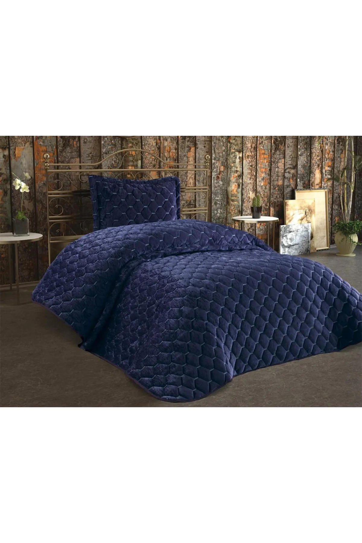 Çeyiz Diyarı  Tagesdecke für Einzelbett Lima mit Samtfüllung, Marineblau