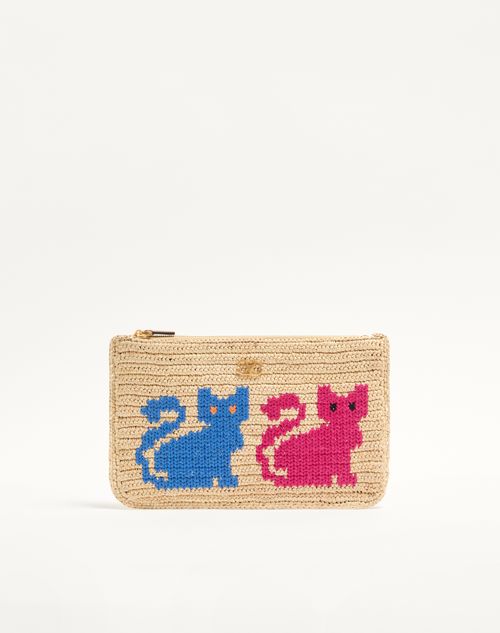 Raffiachat Raffia Clutch Tas met Borduurwerk
