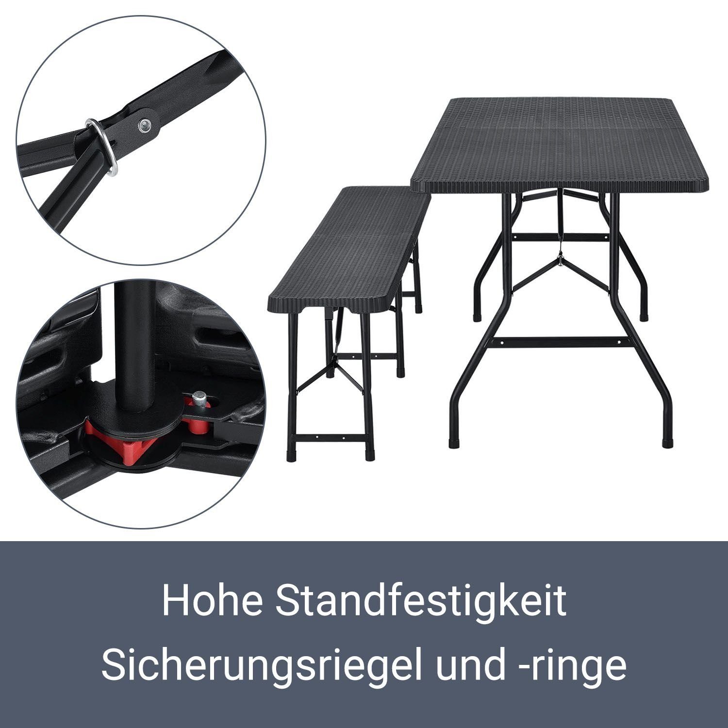 Juskys Bierzeltgarnitur Amberg, (3-tlg), wetterfest, zusammenklappbar, schnell auf und abbaubar