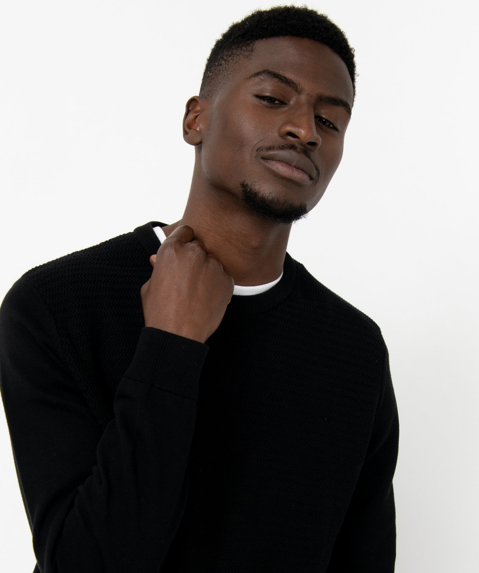 Pull en coton homme avec maille fantaisie sur l’avant noir | GEMO