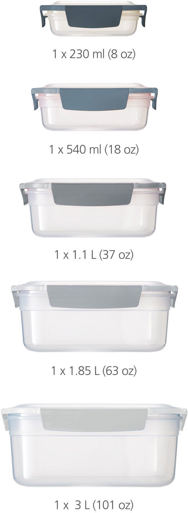 Joseph Joseph Frischhaltedose Editions Nest Lock, Polyprophylen (PP), (Set, 5-tlg), luftdicht, auslaufsicher & stapelbar, je 230,540,1100,1850 3000ml