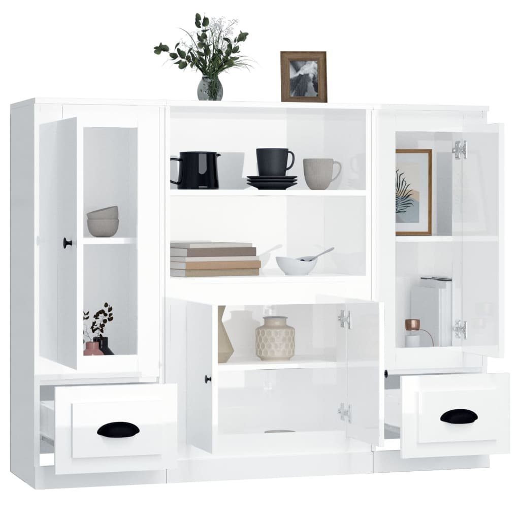 vidaXL Sideboard Highboards 3 Stk. Hochglanz-Weiß Holzwerkstoff (3 St)