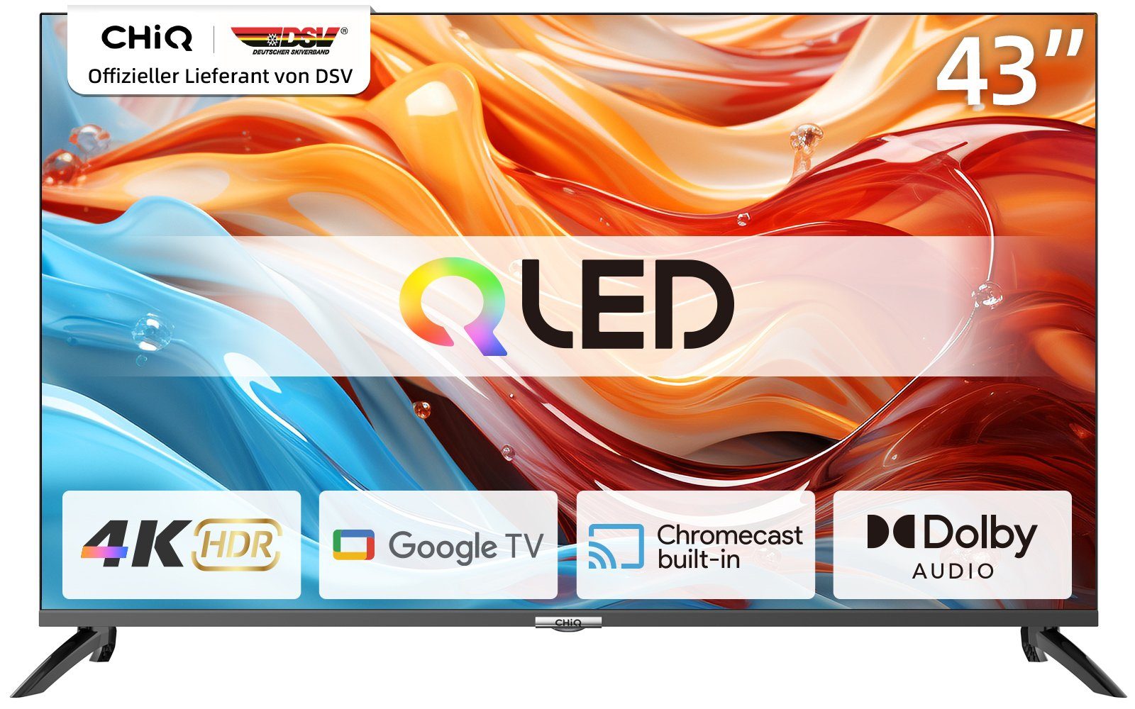 CHiQ U43QM8G QLED-Fernseher (108,00 cm/43 Zoll, 4K Ultra HD, Smart-TV, Google TV, 330nit, WCG,Metall Rahmenlos Design,Google Assistant)